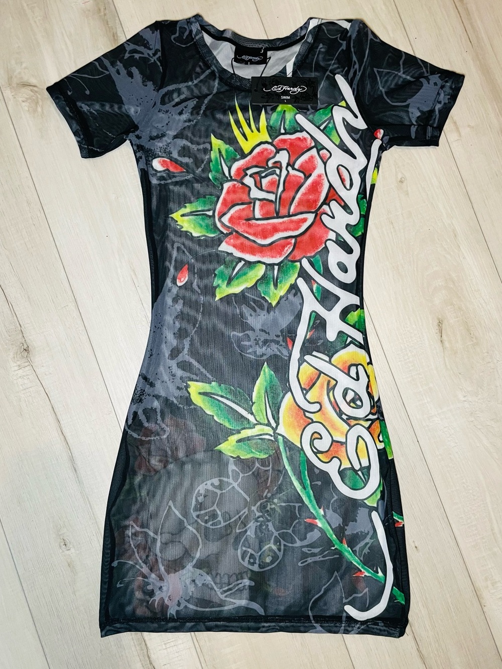 Ed Hardy - Black Mesh Swim Coverup 🥀 ☠️ NWT Size L
